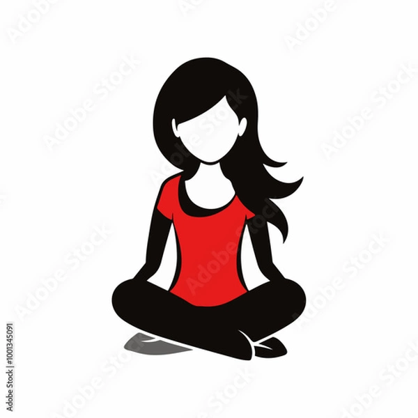 Obraz Stylized Girl Meditating of Life with Heart and Falling Leaves