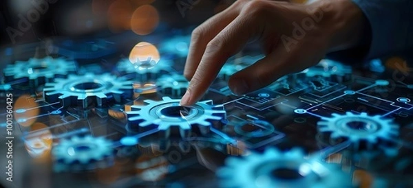 Obraz Hand Interacting with Futuristic Gears on Digital Interface