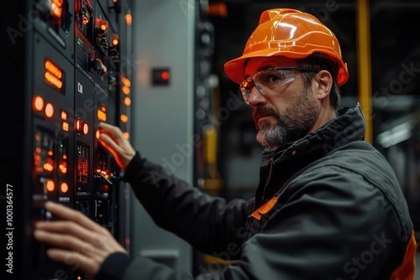 Fototapeta Industrial engineer implementing smart factory technology to monitor energy use and reduce waste, industrial engineer, intelligent manufacturing systems