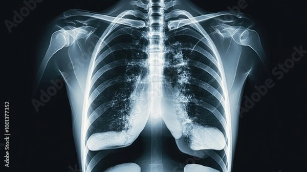 Fototapeta Human chest X-ray with a focus on internal organs, highlighting diagnostic areas for treatment, demonstrating the capabilities of modern medical imaging