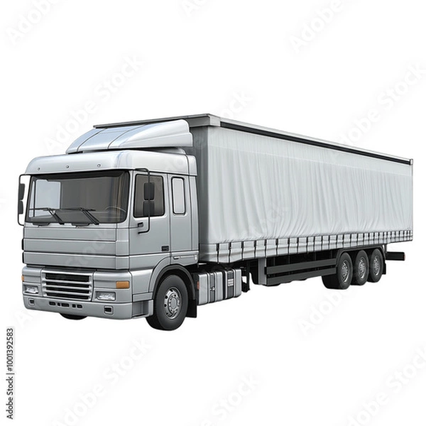 Fototapeta A silver truck with a large covered cargo area, set against a black background, showcasing its robust design and functionality.