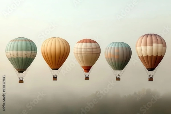Fototapeta Vintage hot air balloon festival, steampunk, sepia tones, watercolor