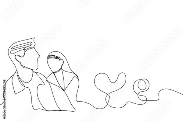 Fototapeta Sketch love concept minimal couple in love drawing line art couple lovely drawn together line love concept with white ioslated background. Abstract,vector,illustration.