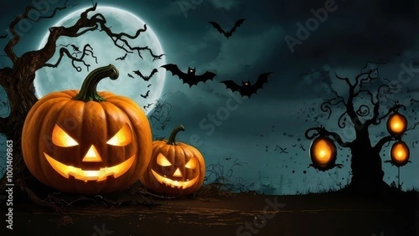 Fototapeta halloween pennant banner with creepy skulls and cobwebs