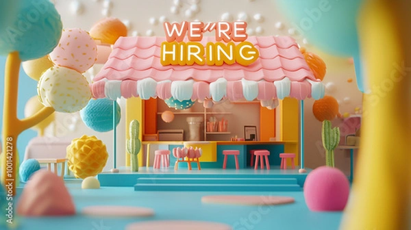 Fototapeta Beautiful Colorful 3D Render of 'We're Hiring' | Vibrant Job Recruitment Banner Design | Creative & Eye-Catching Hiring Announcement Visual