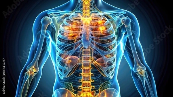 Fototapeta Detailed Abdominal X-Ray Showing Clear Organs and Structures for Medical and Educational Purposes