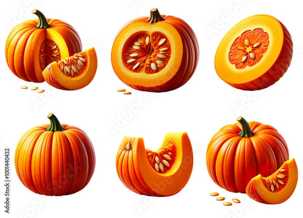 Obraz Set of bright, detailed images of pumpkins in various cuts and entirely isolated on a transparent background