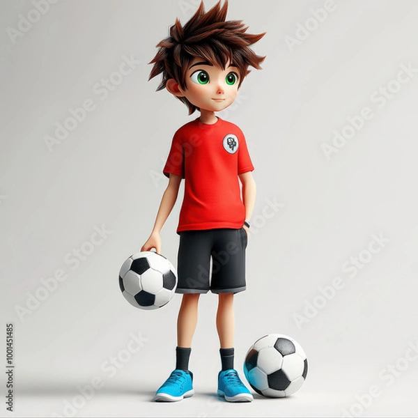 Fototapeta Cartoon Boy Holding Soccer Ball  Soccer Player  Football  Sport  Game  Fun  Kid  Child  Character   D  Rendered