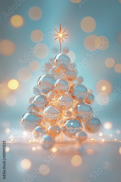 Fototapeta Christmas tree made of glass Balls on a blurred background, Design of a postcard, banner