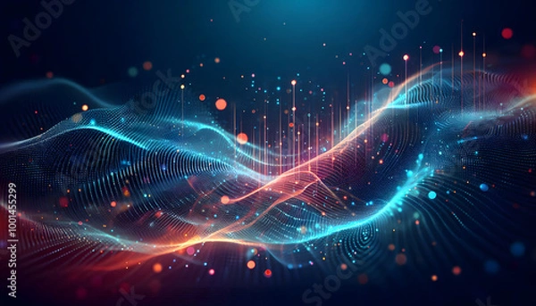 Fototapeta A captivating image of a digital wave composed of blue light and particles, symbolizing the flow of information.