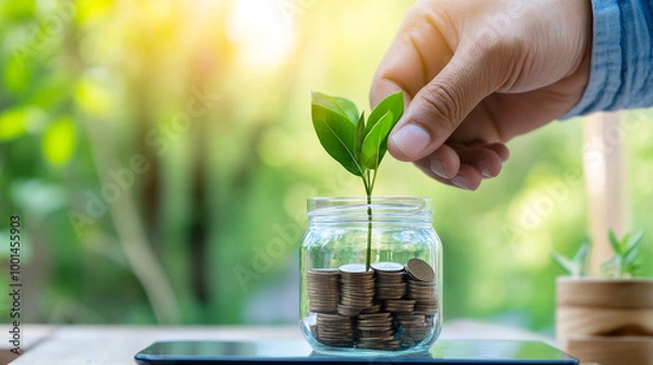 Obraz 
Person comparing mutual fund options on a tablet, diversified investments, 