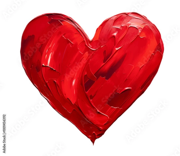 Fototapeta Realistic brush strokes oil painted red vector heart isolated on white background