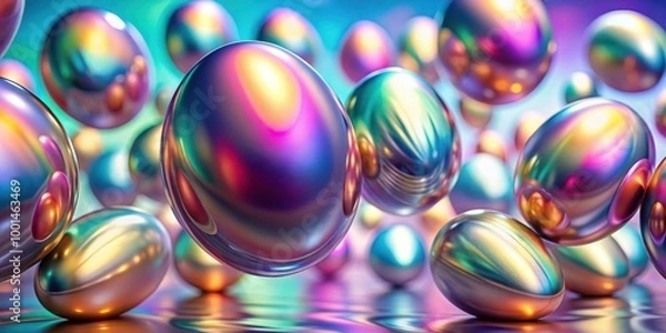 Obraz Colorful metallic eggs floating in abstract pastel background creating futuristic visual experience