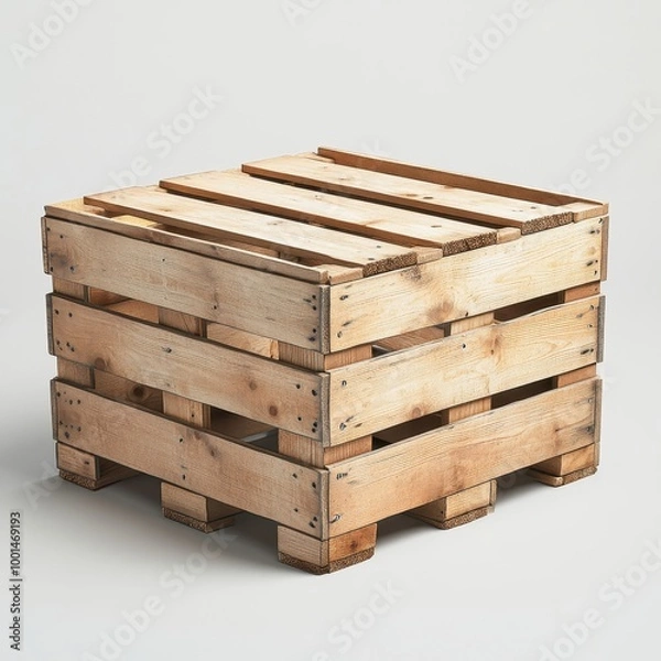Fototapeta A rustic wooden pallet stands out as a versatile storage solution, suitable for various uses like shipping, construction, or home decor projects, providing an industrial touch to any space,
