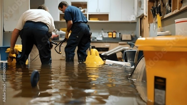 Obraz Pipe Burst Recovery and Basement Water Damage Restoration, repair, service, extraction, equipment