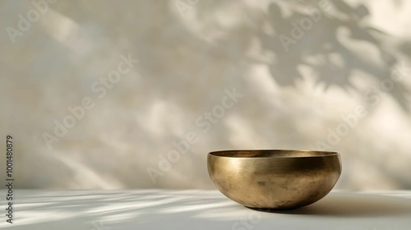 Obraz Tibetan Singing Bowl for Meditation on Minimalist Background, tranquility, harmony, relaxation, spirituality