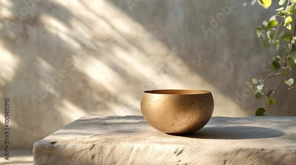 Obraz Sound Therapy with Tibetan Singing Bowl on Uncluttered Backdrop, relaxation, calm, simplicity, harmony