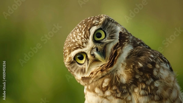Obraz Curious owl staring with wide yellow eyes