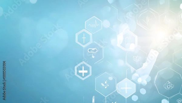 Fototapeta  Medical Technology Interface with Healthcare Icons on Hexagonal Grid