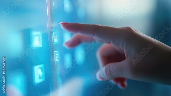 Fototapeta Businessman touching on digital screen with stock market graph and chart background,