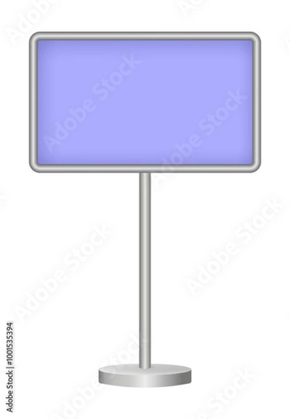 Fototapeta Light purple signboard with metal pole isolated on a transparent background. Rectangular signpost. 3D metal roadside pointer. Blank billboard
