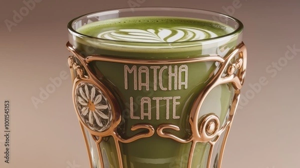 Fototapeta Art Nouveau Matcha Latte in Elegant 3D Design