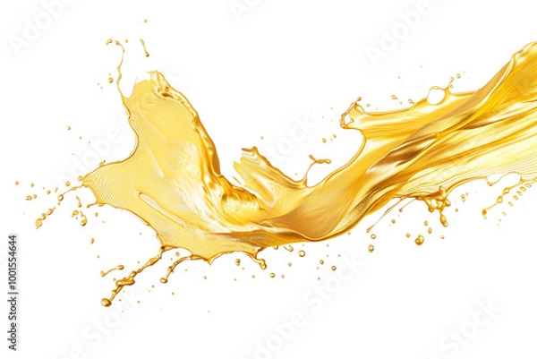 Fototapeta Fluid gold paint splash capturing light and texture isolated on transparent background