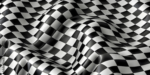 Fototapeta Checkered Flag: Abstract image of a checkered flag waving in the wind, symbolizing the thrill of victory, the finish line, and the pursuit of success.  