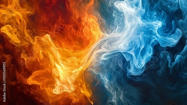Fototapeta Abstract swirling patterns of red and blue fire.