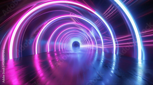Fototapeta abstract neon arc tunnel background with circles swirl