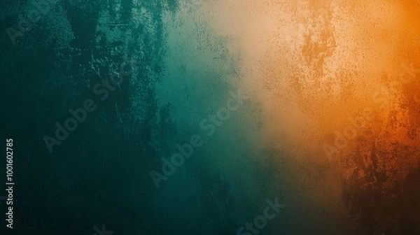 Fototapeta Captivating teal and orange painted wall texture with a grunge effect, perfect for modern decor projects. Blend of light and dark shades creates a stylish play of shadows