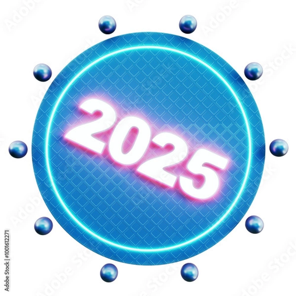 Obraz Futuristic 2025 new year design with neon glowing effect isolated on transparent background