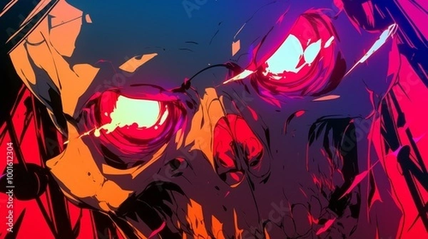 Fototapeta Burning comics style skull background composition