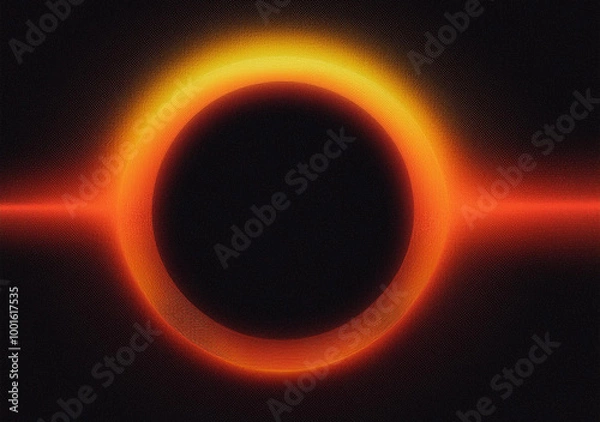 Fototapeta Glowing burning ring dark background grainy gradient orange red yellow black noise texture banner abstract background