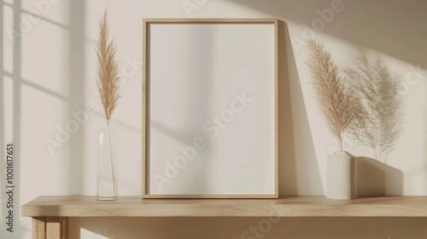 Fototapeta Frame mockup in beige interior background composition