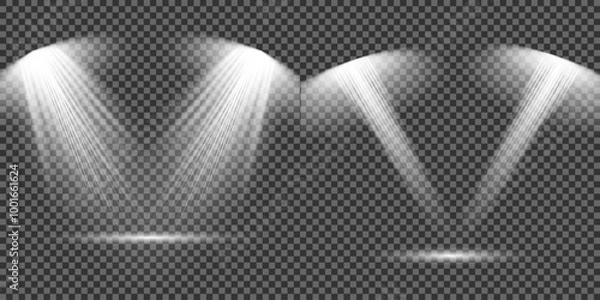 Fototapeta The spotlight shines on the stage. light exclusive use lens flash light effect. light from a lamp or spotlight. lighted scene. podium under the spotlight.