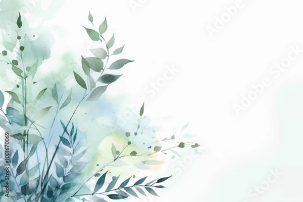 Fototapeta Vector watercolor foliage with gentle blue and green hues