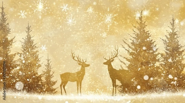 Obraz Elegant Golden Backdrop with Deer Silhouettes