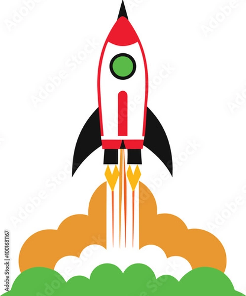 Fototapeta Fun and Engaging Vector Illustration Showcasing Simple Rocket Launching for Kids Learning

