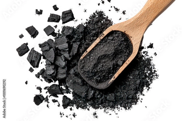 Obraz Activated Charcoal Powder Isolated on Transparent Background 
