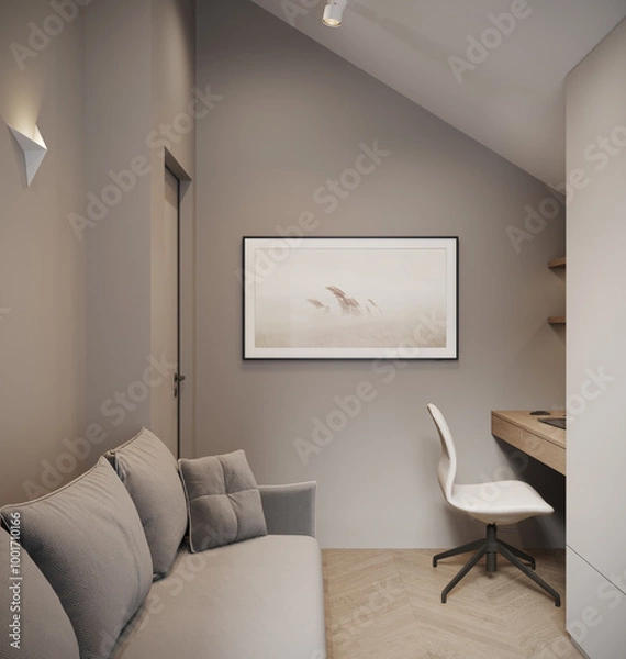 Fototapeta visualization of a bright modern guest room, pastel colors, 3d rendering, cg illustration