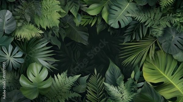 Fototapeta Lush green leaves create a vibrant and textured backdrop in a natural setting