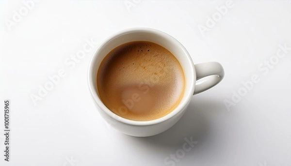 Fototapeta cup of coffee with a smooth layer of foam, placed on a white surface