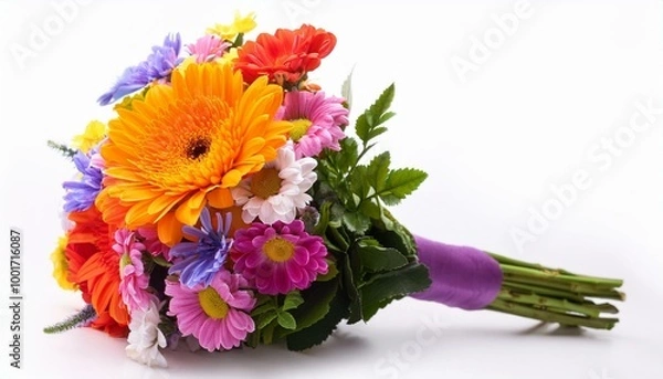 Fototapeta flower bouquet with vibrant colors, isolated on a white background