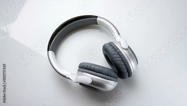 Fototapeta Stylish wireless headphones with minimalist design, placed on a white background