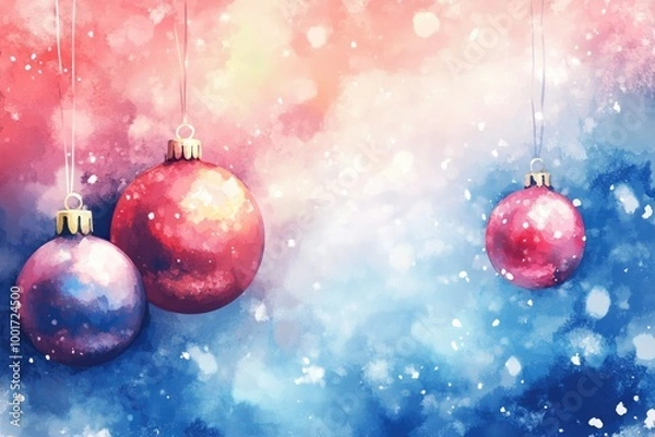 Fototapeta Festive Holiday Card with Snowflakes and Decorations on Light Background