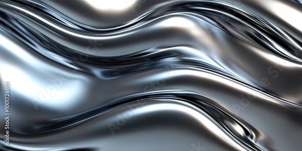 Fototapeta Liquid Steel Wave. Abstract 3D Metallic Background with Chrome Artistic Curve