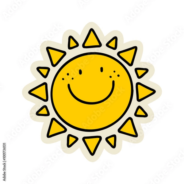Obraz Hand-drawn sun illustration. Creative sticker symbolizing warmth, energy, and positivity. Vector illustration for summer designs, nature themes, and cheerful vibes