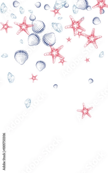 Obraz Blue Snail Background White Vector. Oyster Whimsical Pattern. Collection Texture. Red Seashell Creature Design.