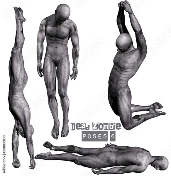 Fototapeta 3D render of dead zombie poses 6 illustration